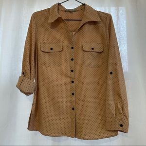 Beige black polka dot button up